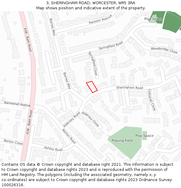 3, SHERINGHAM ROAD, WORCESTER, WR5 3RA: Location map and indicative extent of plot