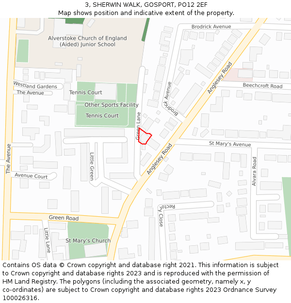 3, SHERWIN WALK, GOSPORT, PO12 2EF: Location map and indicative extent of plot