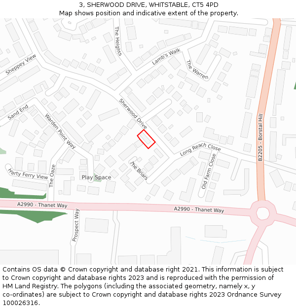 3, SHERWOOD DRIVE, WHITSTABLE, CT5 4PD: Location map and indicative extent of plot