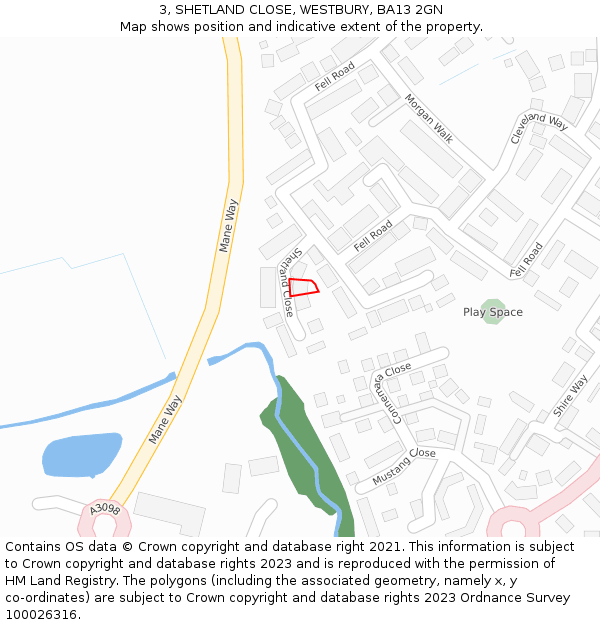 3, SHETLAND CLOSE, WESTBURY, BA13 2GN: Location map and indicative extent of plot