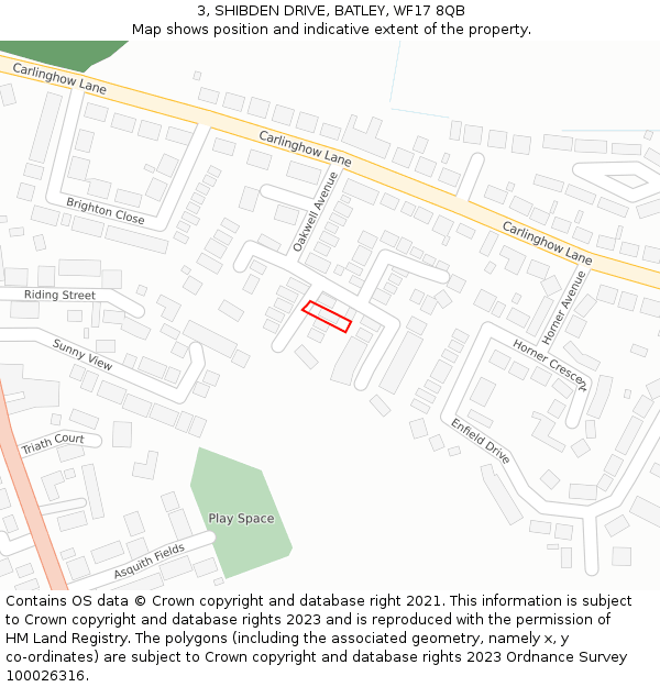 3, SHIBDEN DRIVE, BATLEY, WF17 8QB: Location map and indicative extent of plot