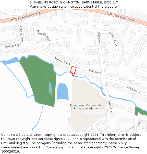 3, SHIELING ROAD, BICKINGTON, BARNSTAPLE, EX31 2LY: Location map and indicative extent of plot