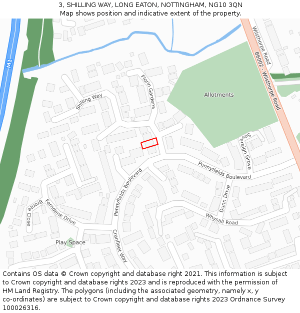 3, SHILLING WAY, LONG EATON, NOTTINGHAM, NG10 3QN: Location map and indicative extent of plot