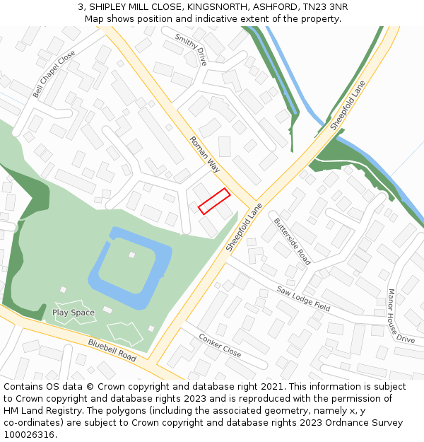 3, SHIPLEY MILL CLOSE, KINGSNORTH, ASHFORD, TN23 3NR: Location map and indicative extent of plot