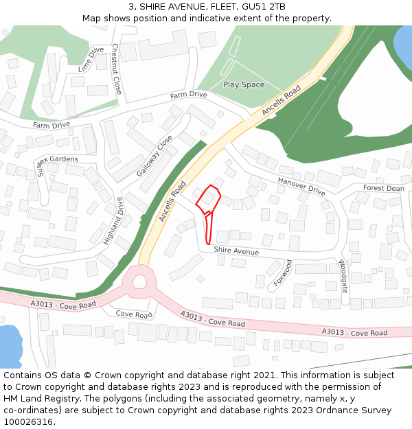 3, SHIRE AVENUE, FLEET, GU51 2TB: Location map and indicative extent of plot