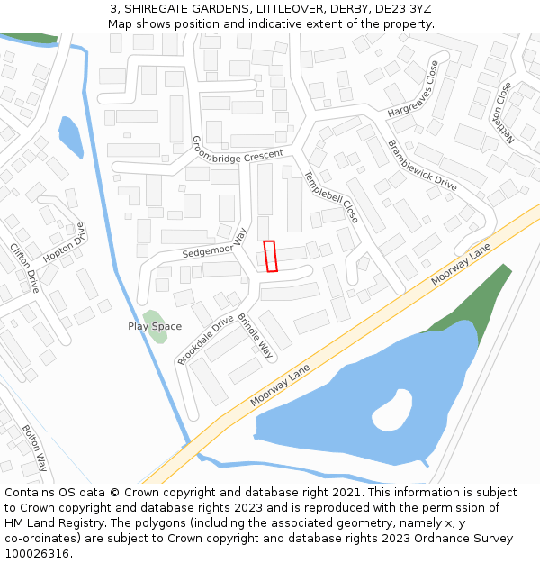 3, SHIREGATE GARDENS, LITTLEOVER, DERBY, DE23 3YZ: Location map and indicative extent of plot