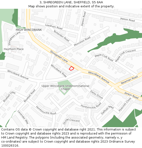 3, SHIREGREEN LANE, SHEFFIELD, S5 6AA: Location map and indicative extent of plot