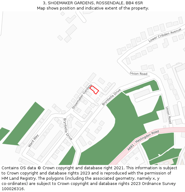 3, SHOEMAKER GARDENS, ROSSENDALE, BB4 6SR: Location map and indicative extent of plot