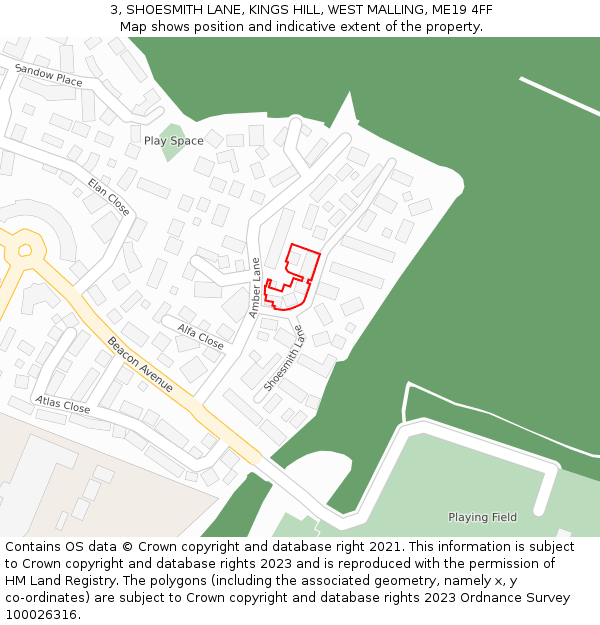 3, SHOESMITH LANE, KINGS HILL, WEST MALLING, ME19 4FF: Location map and indicative extent of plot