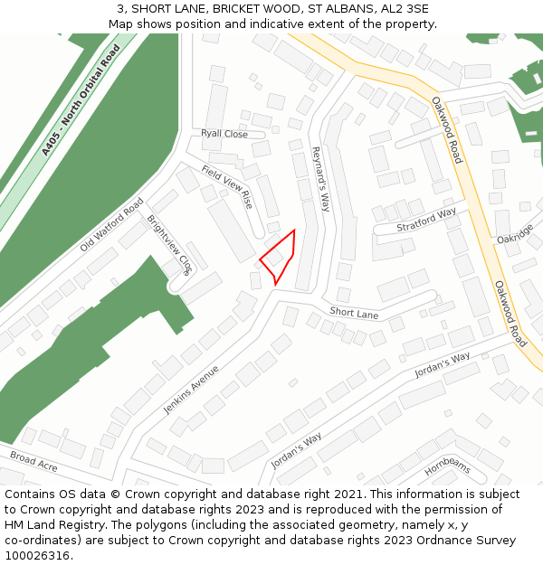 3, SHORT LANE, BRICKET WOOD, ST ALBANS, AL2 3SE: Location map and indicative extent of plot