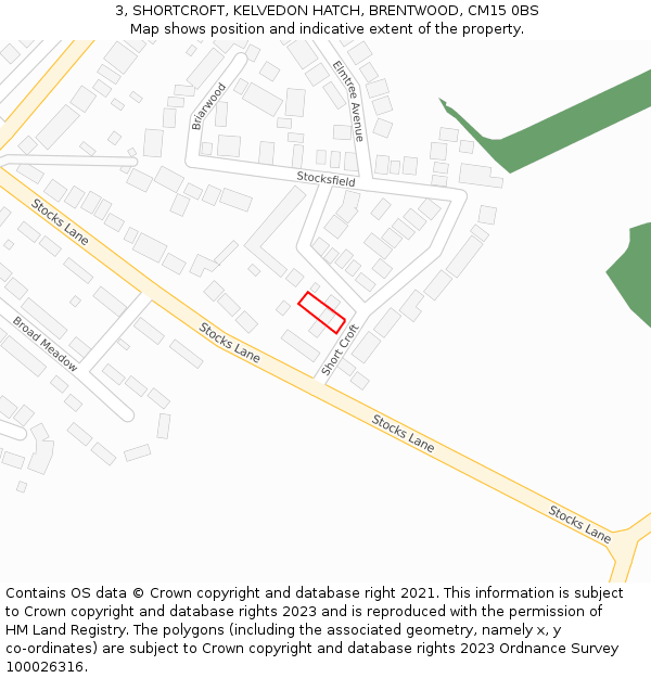 3, SHORTCROFT, KELVEDON HATCH, BRENTWOOD, CM15 0BS: Location map and indicative extent of plot