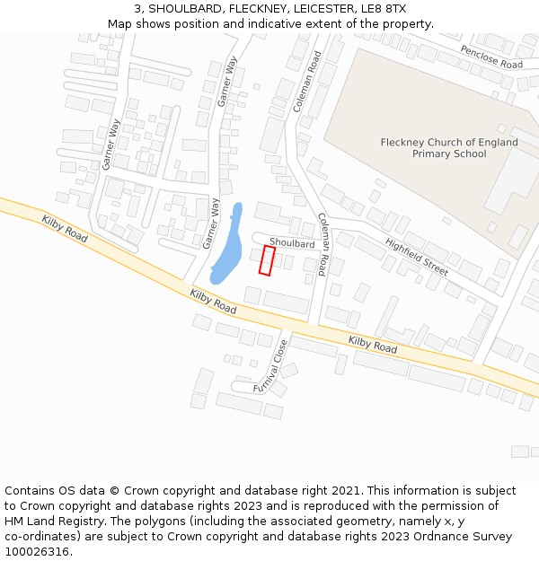 3, SHOULBARD, FLECKNEY, LEICESTER, LE8 8TX: Location map and indicative extent of plot