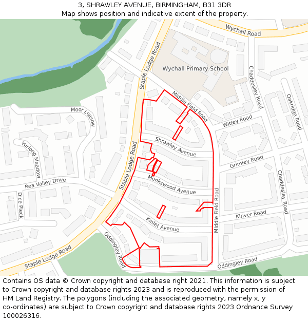 3, SHRAWLEY AVENUE, BIRMINGHAM, B31 3DR: Location map and indicative extent of plot