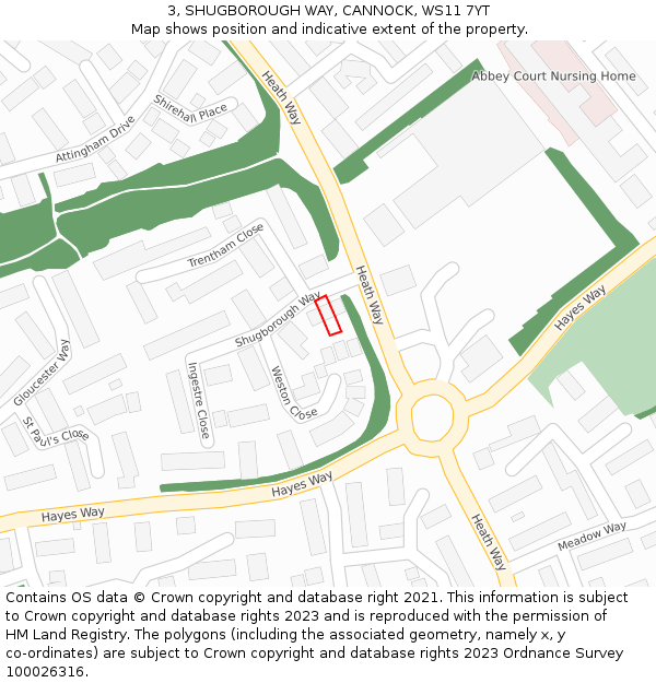 3, SHUGBOROUGH WAY, CANNOCK, WS11 7YT: Location map and indicative extent of plot