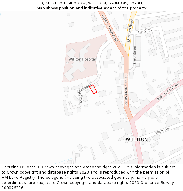 3, SHUTGATE MEADOW, WILLITON, TAUNTON, TA4 4TJ: Location map and indicative extent of plot