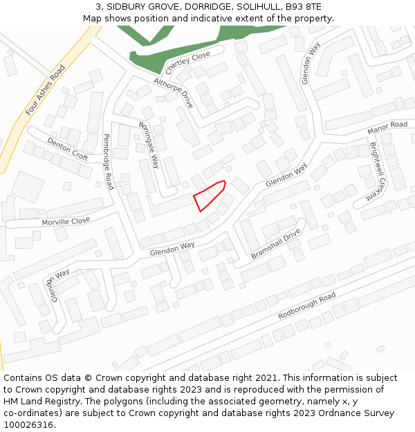 3, SIDBURY GROVE, DORRIDGE, SOLIHULL, B93 8TE: Location map and indicative extent of plot