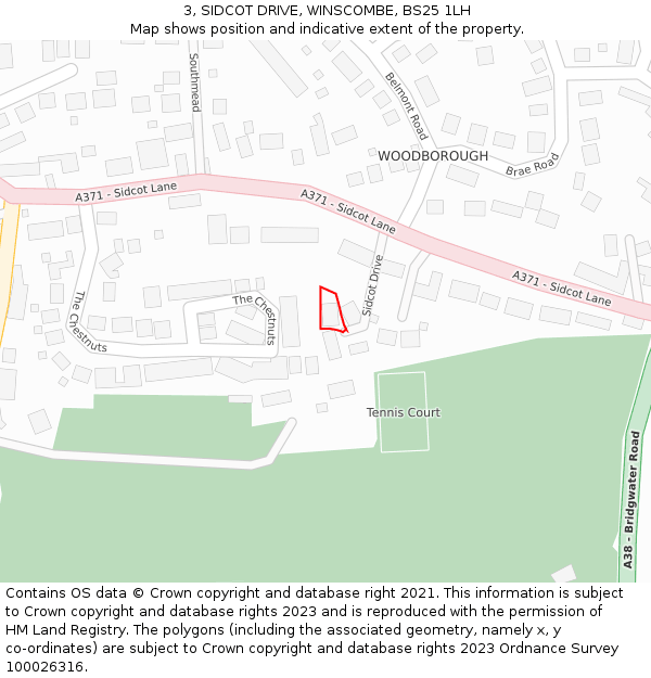 3, SIDCOT DRIVE, WINSCOMBE, BS25 1LH: Location map and indicative extent of plot