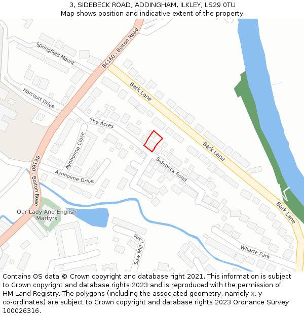 3, SIDEBECK ROAD, ADDINGHAM, ILKLEY, LS29 0TU: Location map and indicative extent of plot