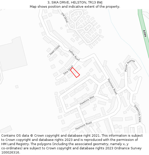 3, SIKA DRIVE, HELSTON, TR13 8WJ: Location map and indicative extent of plot