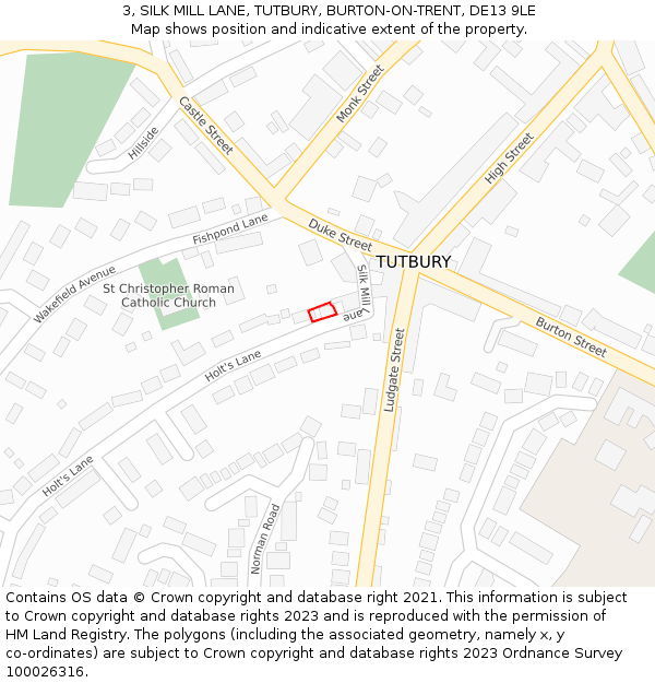 3, SILK MILL LANE, TUTBURY, BURTON-ON-TRENT, DE13 9LE: Location map and indicative extent of plot