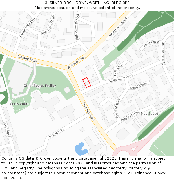 3, SILVER BIRCH DRIVE, WORTHING, BN13 3PP: Location map and indicative extent of plot