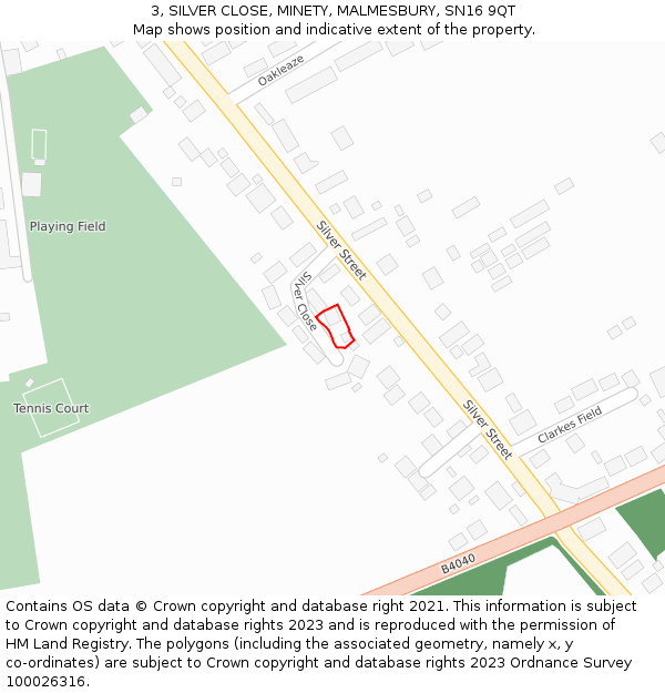 3, SILVER CLOSE, MINETY, MALMESBURY, SN16 9QT: Location map and indicative extent of plot