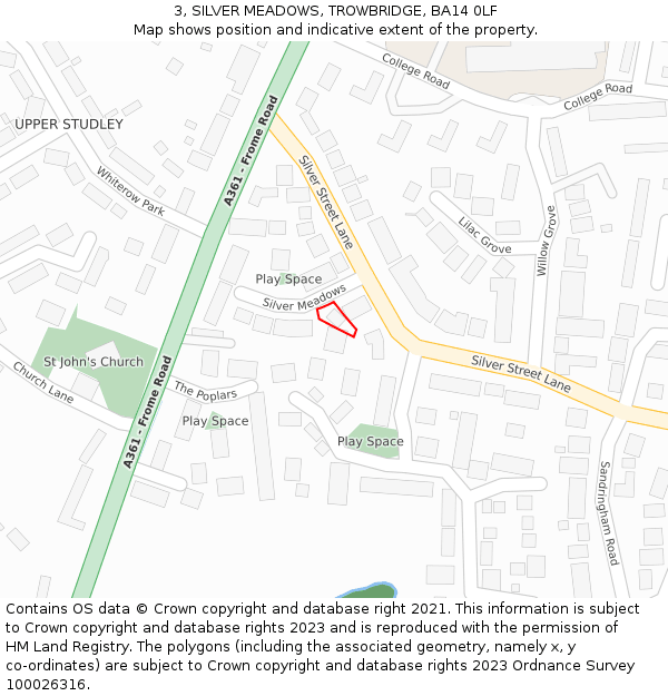 3, SILVER MEADOWS, TROWBRIDGE, BA14 0LF: Location map and indicative extent of plot
