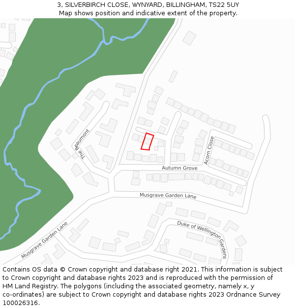 3, SILVERBIRCH CLOSE, WYNYARD, BILLINGHAM, TS22 5UY: Location map and indicative extent of plot