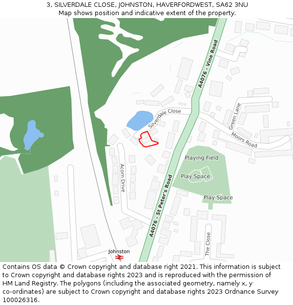 3, SILVERDALE CLOSE, JOHNSTON, HAVERFORDWEST, SA62 3NU: Location map and indicative extent of plot