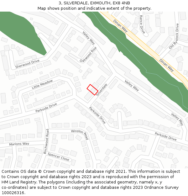 3, SILVERDALE, EXMOUTH, EX8 4NB: Location map and indicative extent of plot