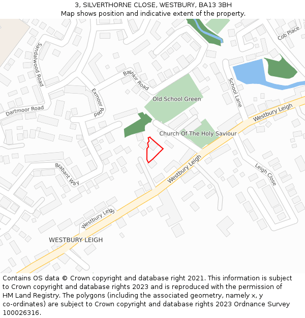 3, SILVERTHORNE CLOSE, WESTBURY, BA13 3BH: Location map and indicative extent of plot