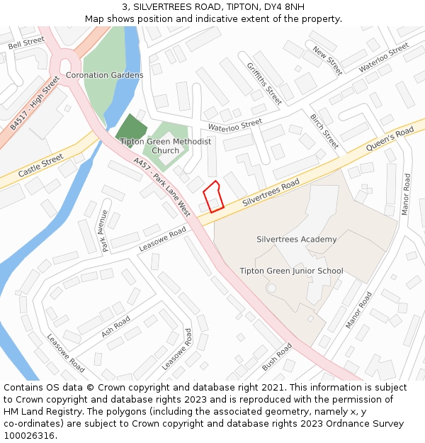 3, SILVERTREES ROAD, TIPTON, DY4 8NH: Location map and indicative extent of plot