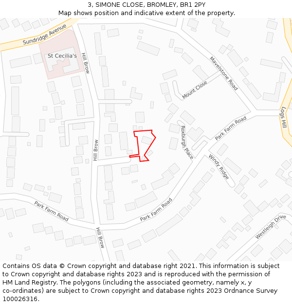 3, SIMONE CLOSE, BROMLEY, BR1 2PY: Location map and indicative extent of plot