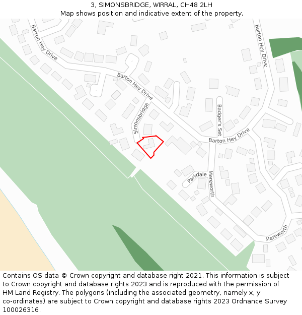 3, SIMONSBRIDGE, WIRRAL, CH48 2LH: Location map and indicative extent of plot