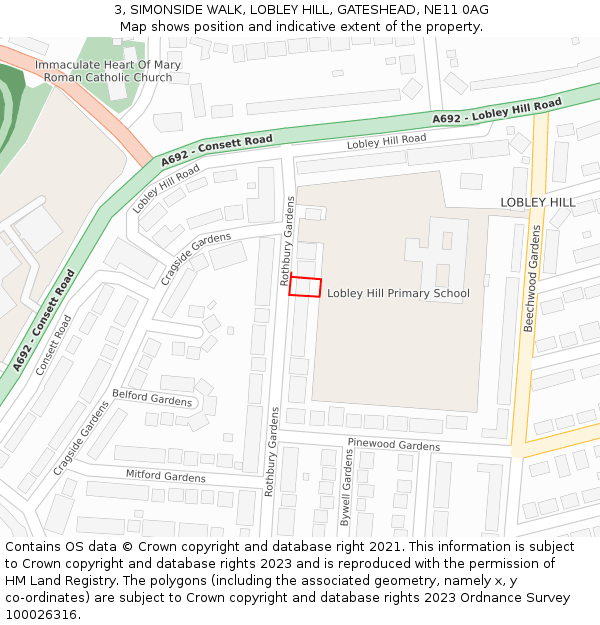 3, SIMONSIDE WALK, LOBLEY HILL, GATESHEAD, NE11 0AG: Location map and indicative extent of plot