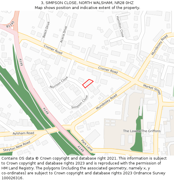 3, SIMPSON CLOSE, NORTH WALSHAM, NR28 0HZ: Location map and indicative extent of plot