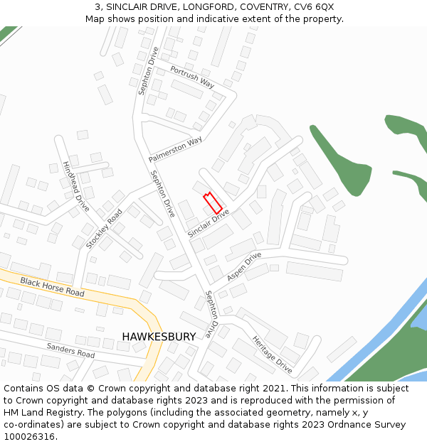 3, SINCLAIR DRIVE, LONGFORD, COVENTRY, CV6 6QX: Location map and indicative extent of plot