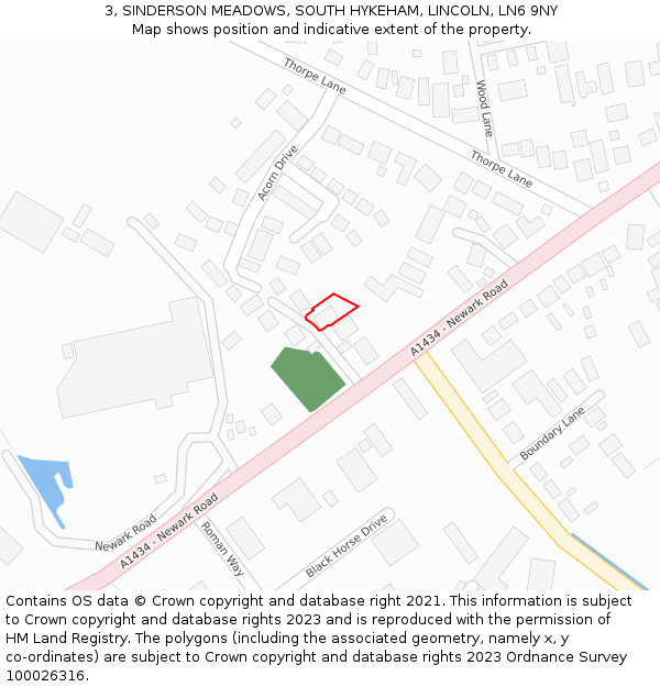 3, SINDERSON MEADOWS, SOUTH HYKEHAM, LINCOLN, LN6 9NY: Location map and indicative extent of plot