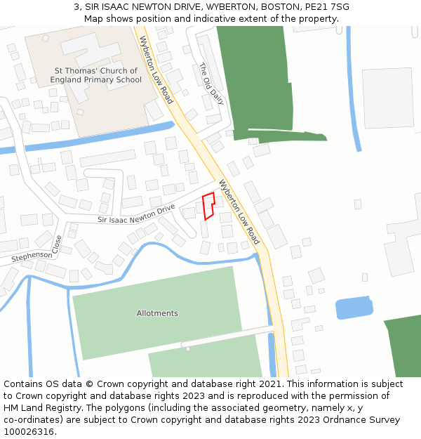 3, SIR ISAAC NEWTON DRIVE, WYBERTON, BOSTON, PE21 7SG: Location map and indicative extent of plot