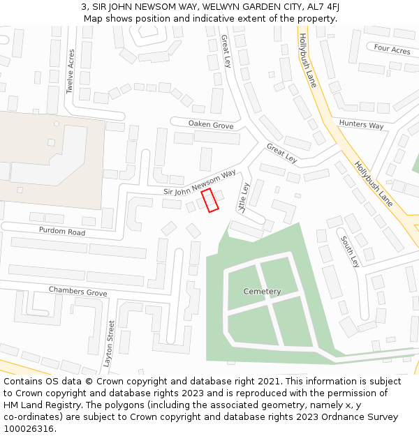 3, SIR JOHN NEWSOM WAY, WELWYN GARDEN CITY, AL7 4FJ: Location map and indicative extent of plot