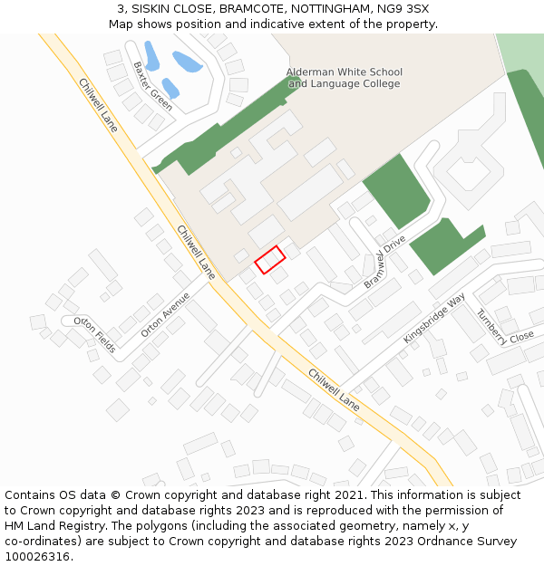 3, SISKIN CLOSE, BRAMCOTE, NOTTINGHAM, NG9 3SX: Location map and indicative extent of plot