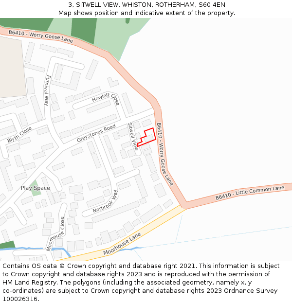 3, SITWELL VIEW, WHISTON, ROTHERHAM, S60 4EN: Location map and indicative extent of plot