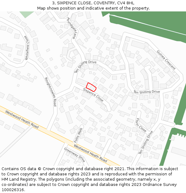 3, SIXPENCE CLOSE, COVENTRY, CV4 8HL: Location map and indicative extent of plot