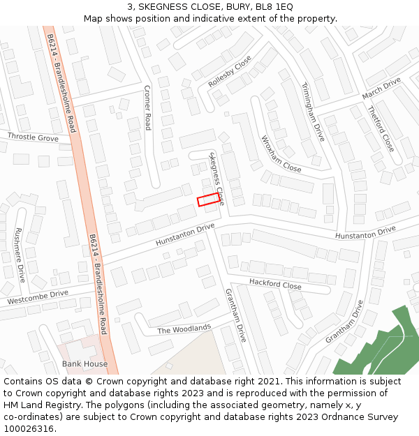 3, SKEGNESS CLOSE, BURY, BL8 1EQ: Location map and indicative extent of plot