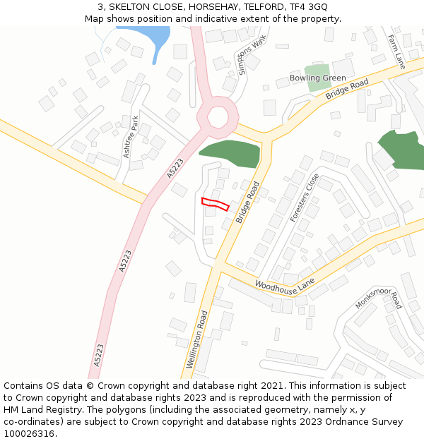 3, SKELTON CLOSE, HORSEHAY, TELFORD, TF4 3GQ: Location map and indicative extent of plot