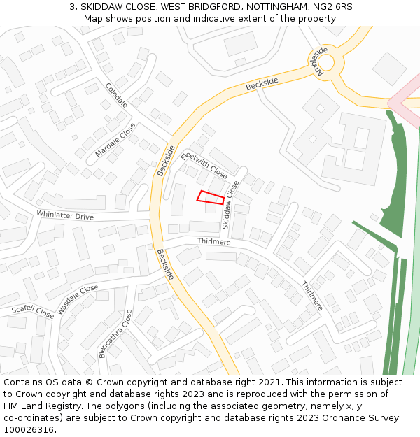 3, SKIDDAW CLOSE, WEST BRIDGFORD, NOTTINGHAM, NG2 6RS: Location map and indicative extent of plot