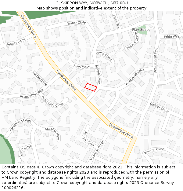 3, SKIPPON WAY, NORWICH, NR7 0RU: Location map and indicative extent of plot