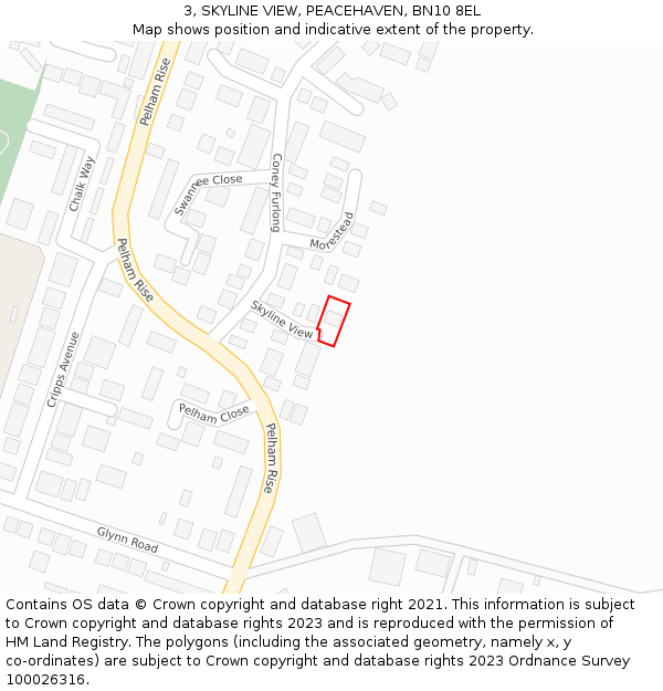 3, SKYLINE VIEW, PEACEHAVEN, BN10 8EL: Location map and indicative extent of plot