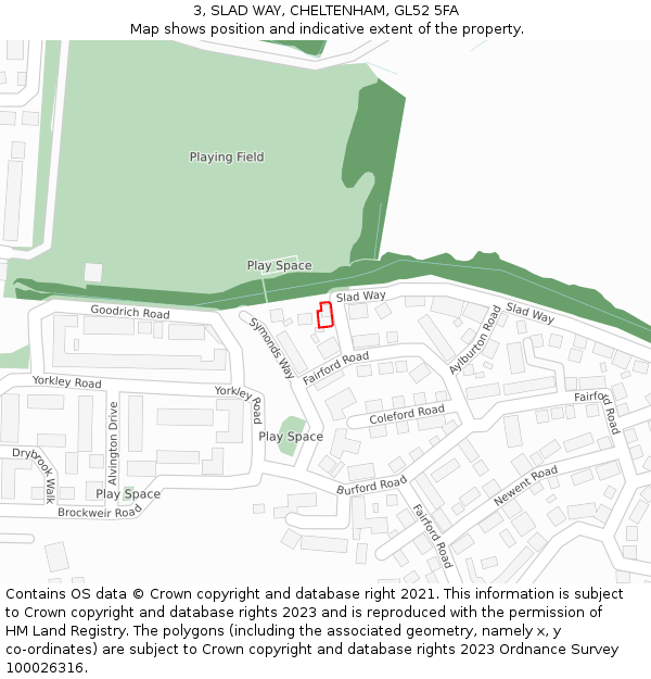 3, SLAD WAY, CHELTENHAM, GL52 5FA: Location map and indicative extent of plot