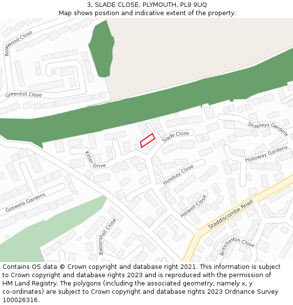 3, SLADE CLOSE, PLYMOUTH, PL9 9UQ: Location map and indicative extent of plot